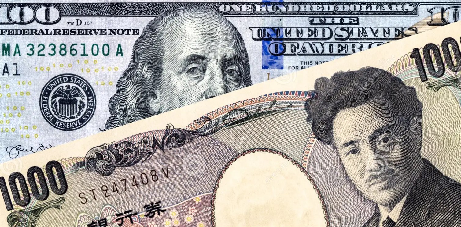 US dollar and Japanese yen banknotes
