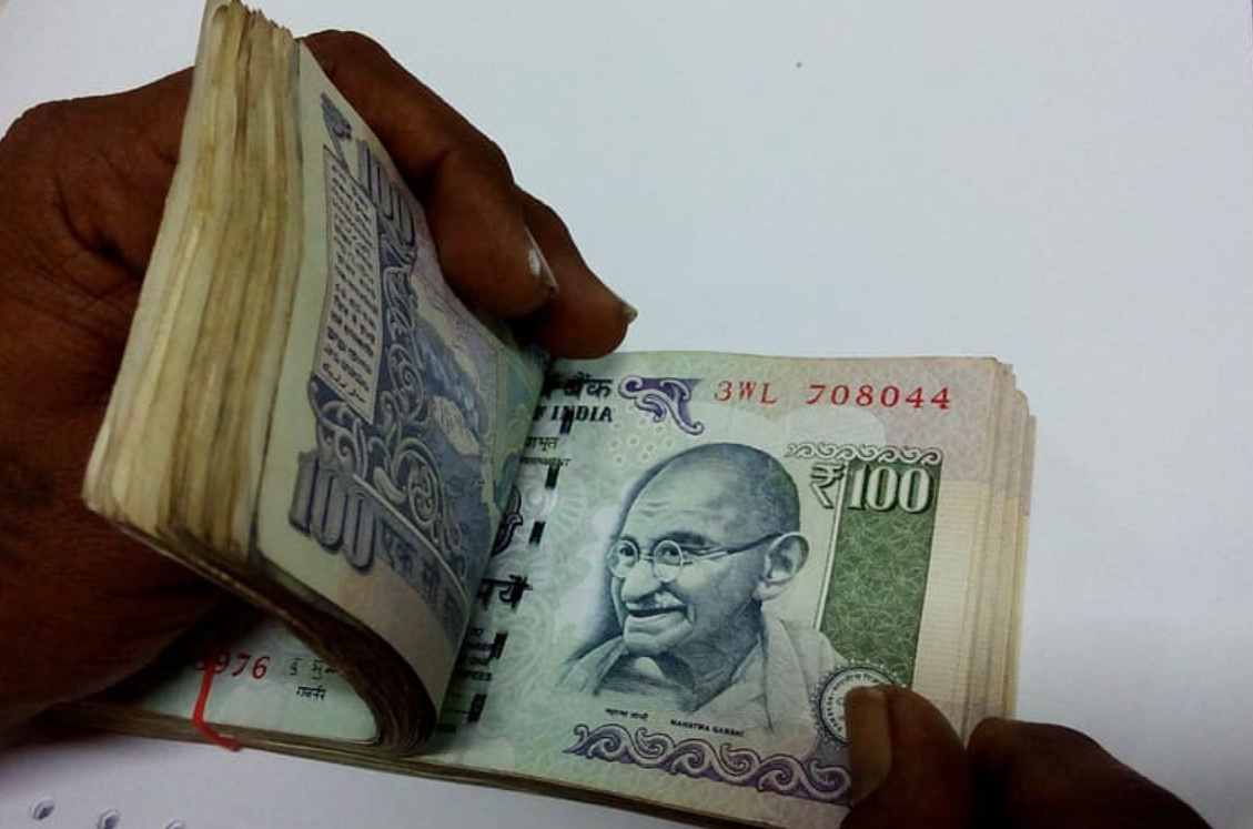 Indian Rupee banknotes stack