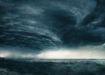 tropical cyclone over ocean satellite image