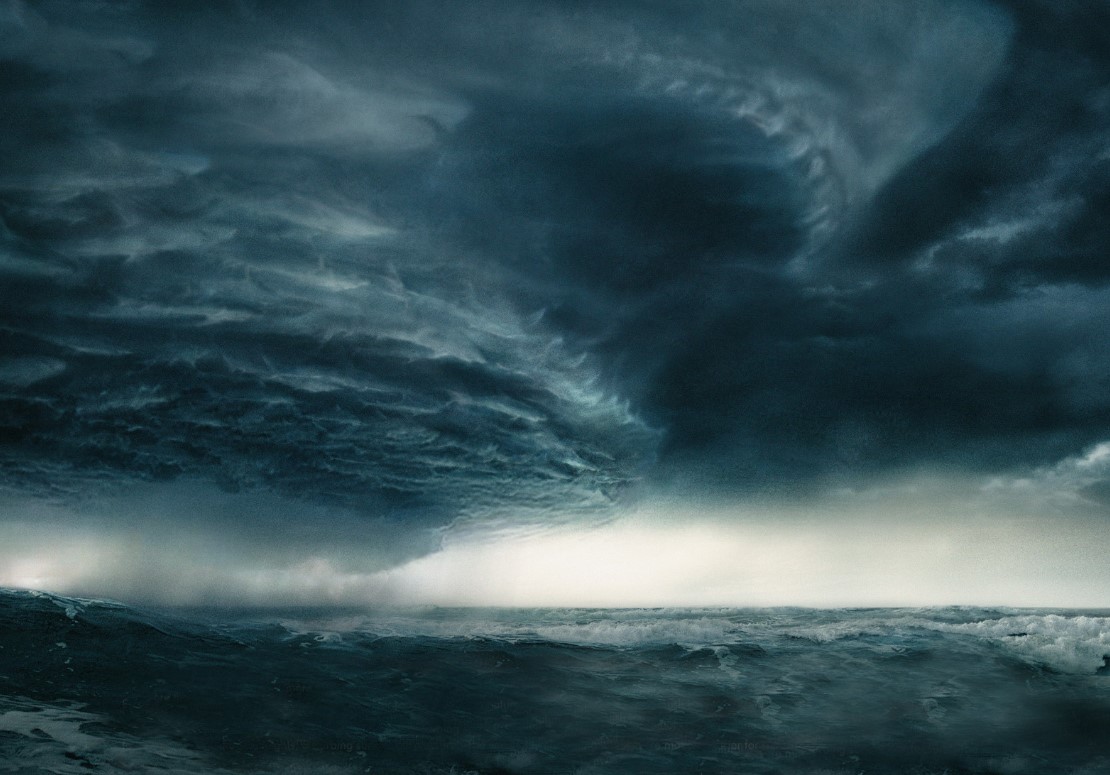 tropical cyclone over ocean satellite image