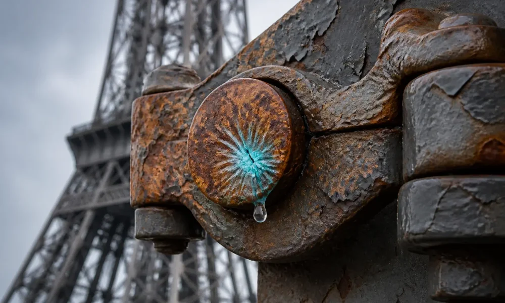 electrically charged raindrops corroding Teflon coated metal